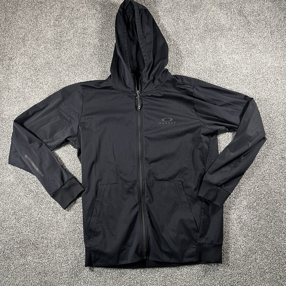 Oakley Mens Small Black Full Zip Performance Hoodie Lightweight Athletic Jacket